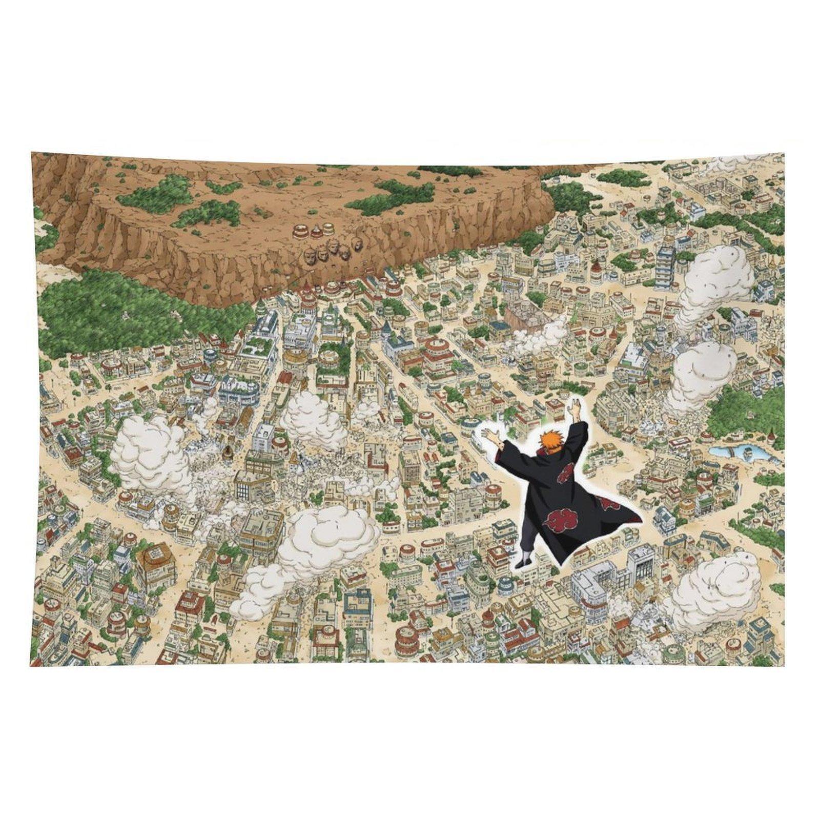 Naruto Pain Attack Konoha Village Decor Tapestry Wall Mural, Bright Clear Fade Resistant Printed Wall Hanging, Customizable Home Decor for Living Room Bedroom Dorm, Wipe With Dry Cloth Only Matte Mount sohochic