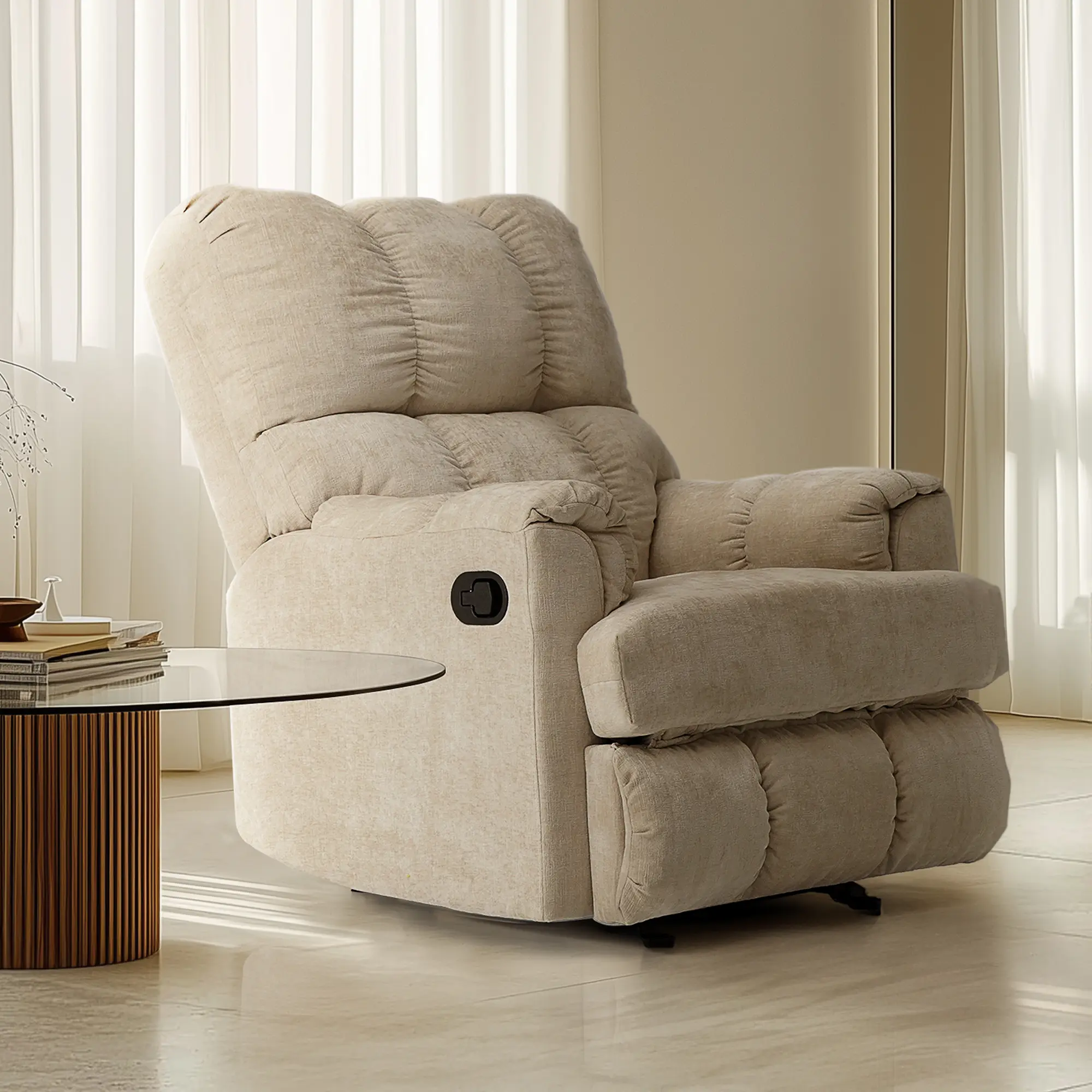 SIMTONAL Chenille Recliner Chair - 3 Positions Adjustable Lift Chair, Oversized Upholstered Single Sofa with Overstuffed Arms & Back, Wide Rocker Chair with Forward/Backward Glide (Beige, Grey)