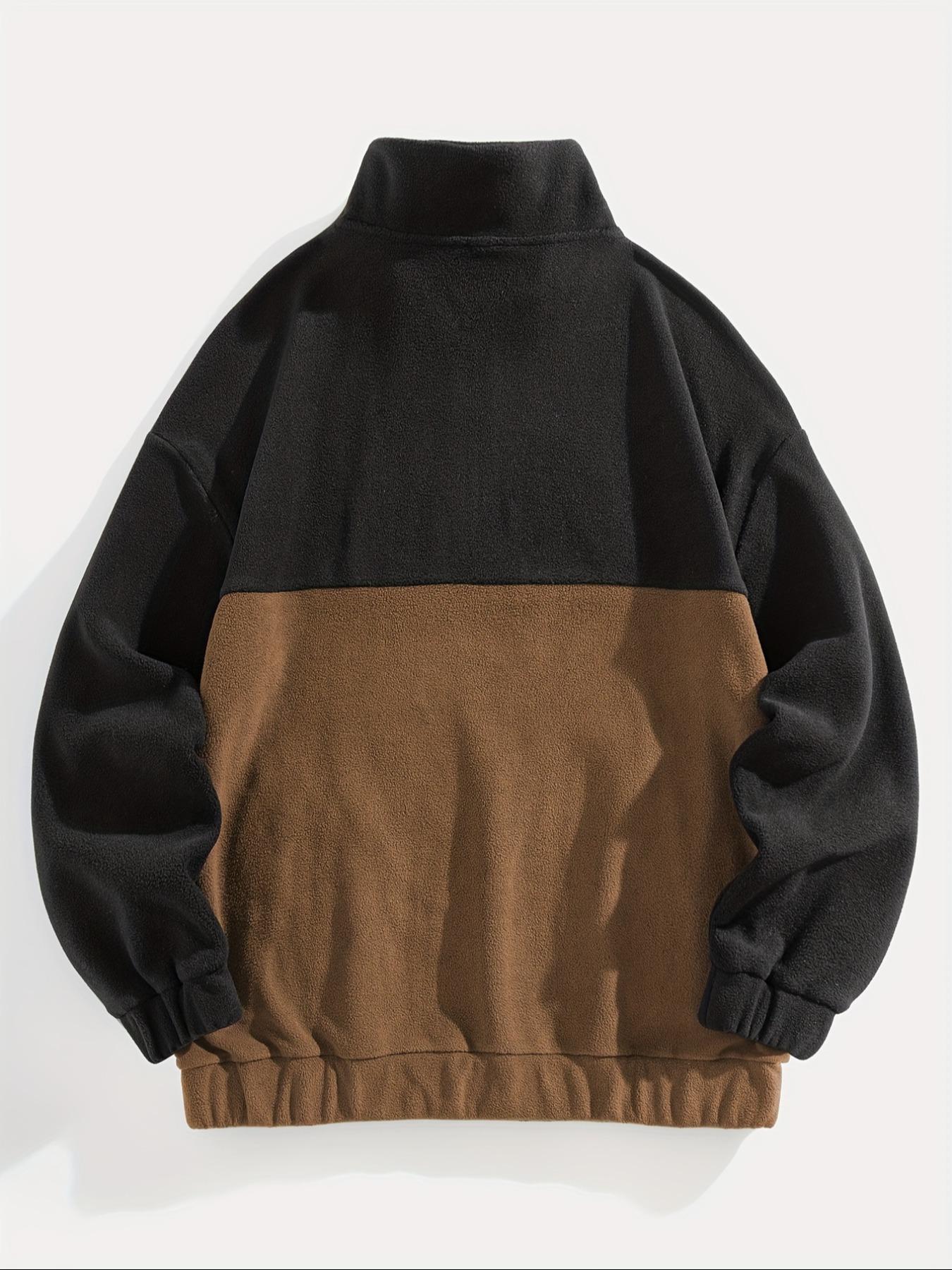 Men's Fleece Half-Zip Stand Collar Long Sleeve Sweatshirt, Casual Warm Vintage Pullover for Fall & Winter, Thick Fabric, Fitted Style