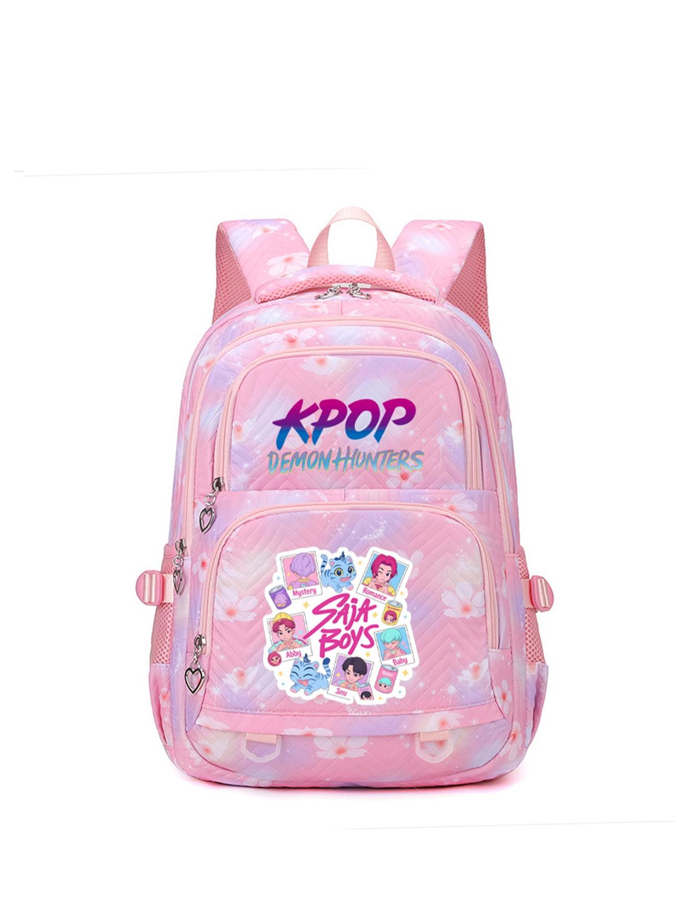 1pc  Ladies' backpack KPOP witch hunting group printed backpack with zipper closure, fashionable and versatile, cute and trendy, suitable for students to go to school, campus, work and travel, large capacity ladies' backpack School Backpacks