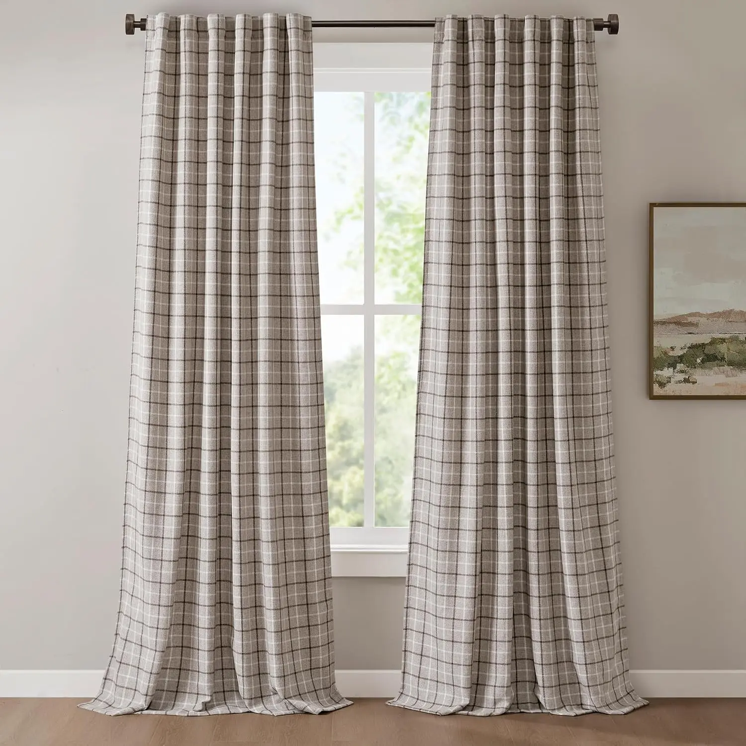 Thermal Insulated Plaid Window Curtain, 1 Panel 50x95 Brown, Fleece Lining, Tartan Plaid & Gingham, Room Darkening Drape for Living Room and Bedroom, Rod Pocket & Back TabGift