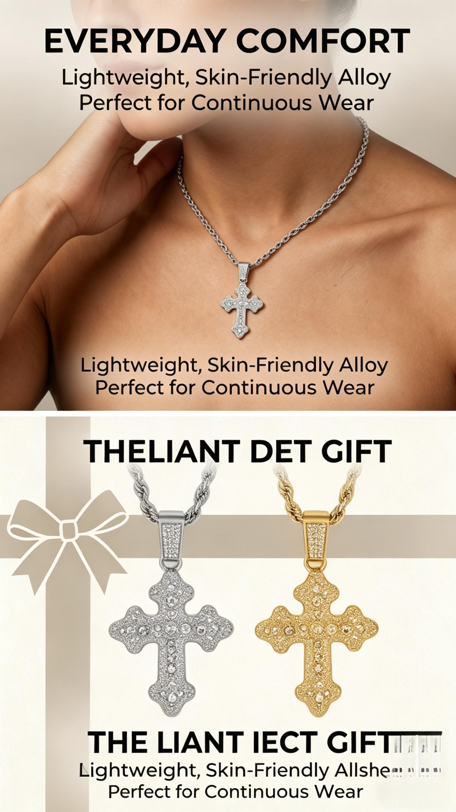 24" Iced Cross Necklace for Men, Hypoallergenic Alloy with Tarnish-Resistant Finish