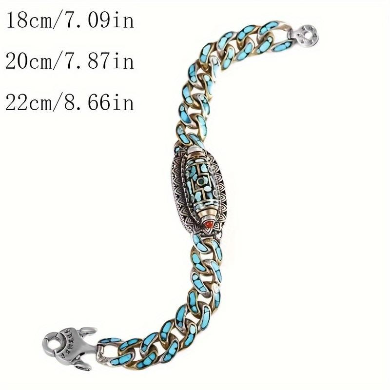 Tibetan-Style 6-Syllable Mantra 9-Eyed Dzi Bead Bracelet, Turquoise Stones, Spiritual Significance DIY Bag Accessory for Good Luck Meditation Daily Wear