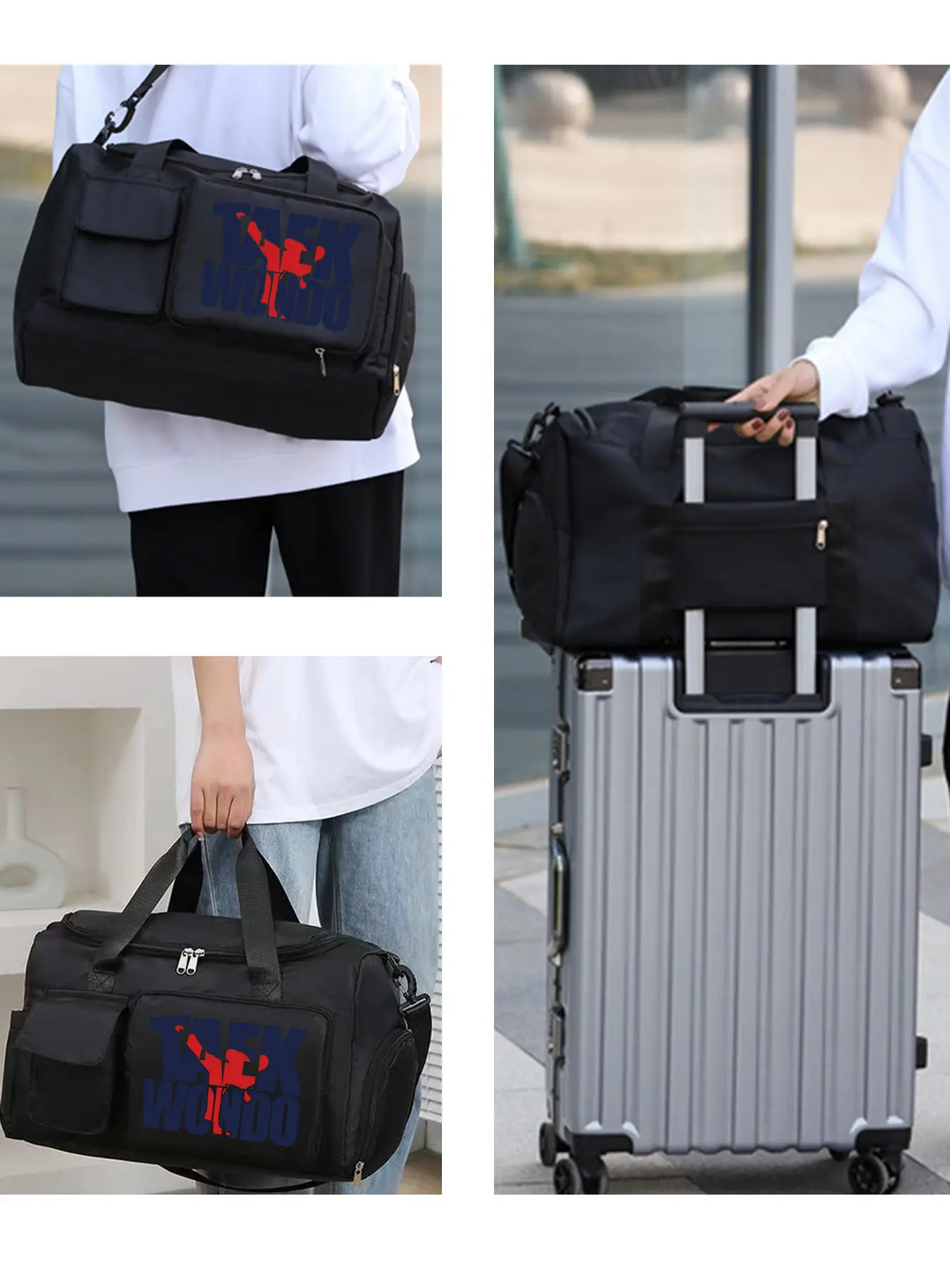 Taekwondo Pattern Multi-functional Crossbody Bag, Daily Sports Shoulder Bag, Suitable for Sports and Commuting. Multiple Pockets, Durable with Large Capacity, Adjustable Shoulder Strap and Independent Shoe Compartment, An Ideal Gift.
