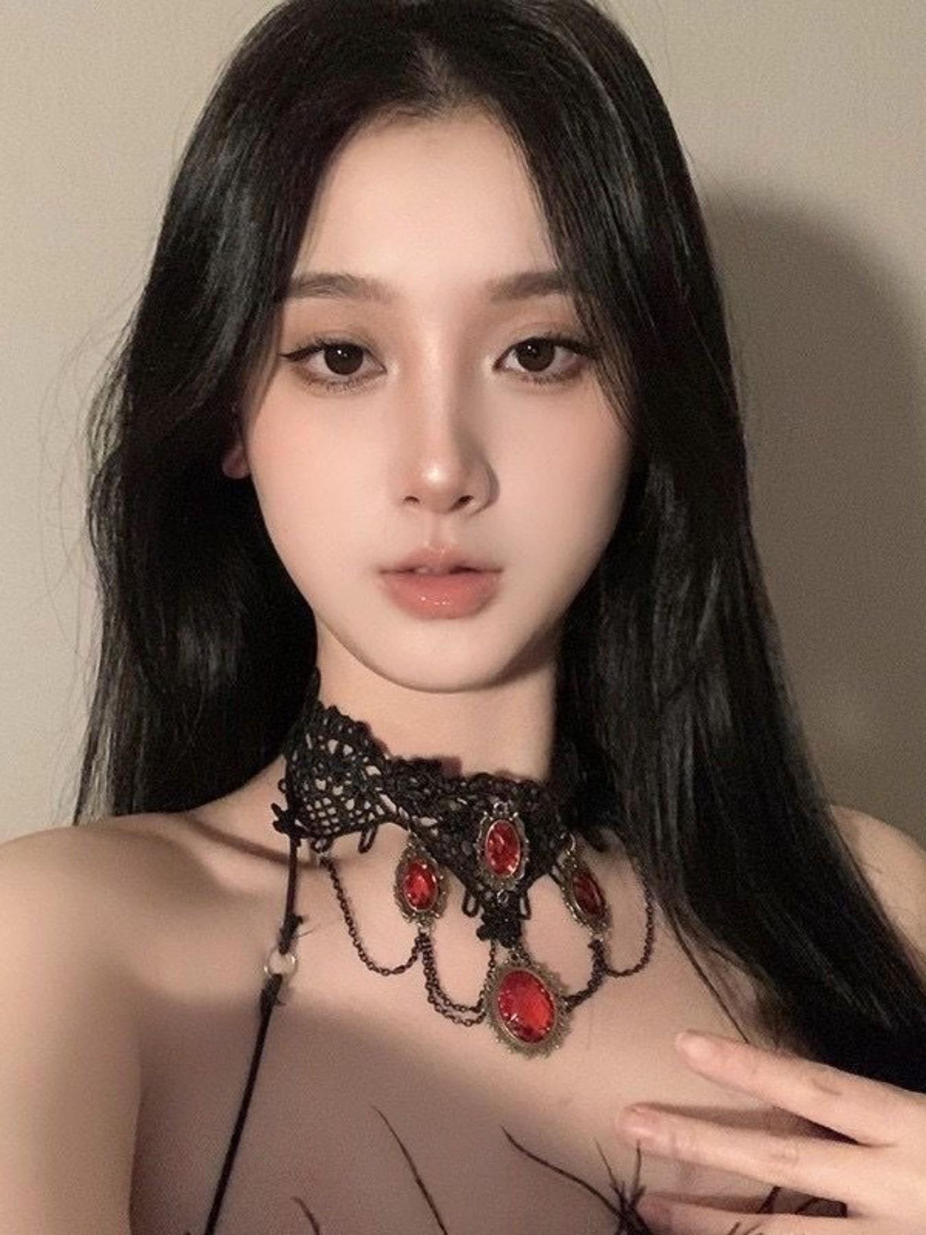 Vintage Court Necklace, Gothic Halloween Dark Princess Lace Choker, Unique Chain Print Accessory, Party Style, All Seasons