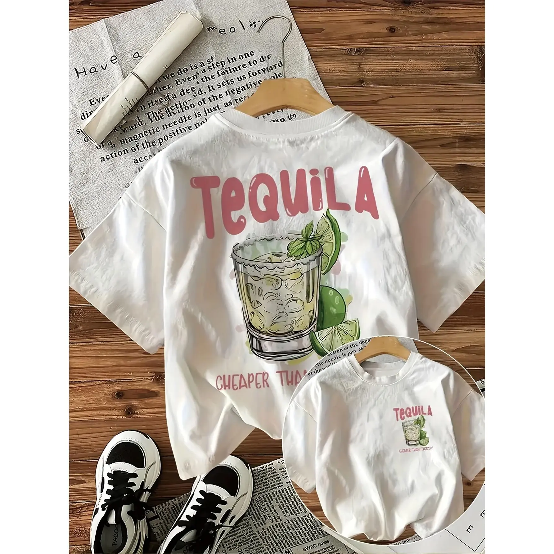 Fun Tequila Lime Cocktail Front & Back Print T‑Shirt 100% Cotton Oversized Unisex Casual Drinking Tee