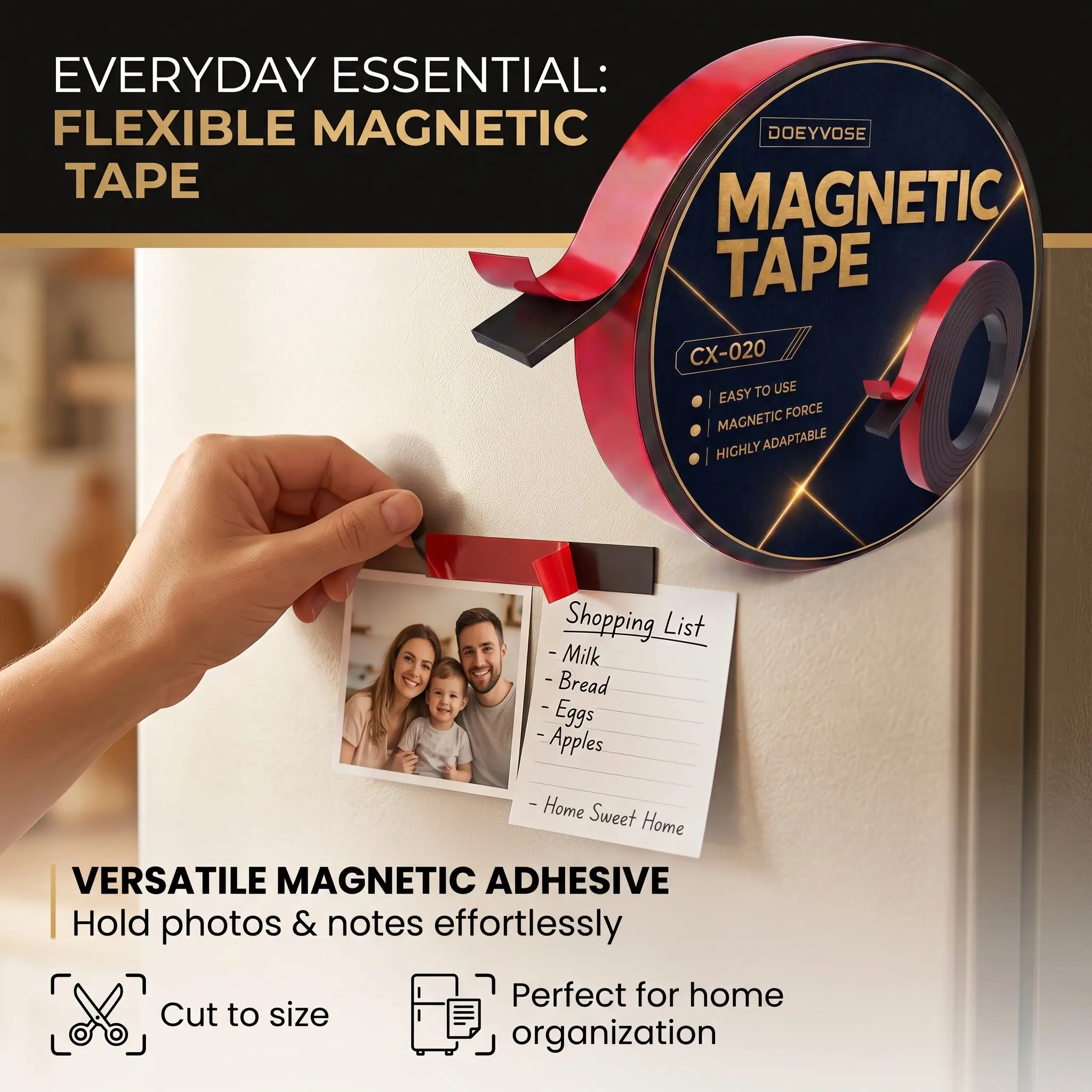 Strong Adhesive Magnetic Tape, Flexible Magnet Strip for DIY Crafts, Home Wall Storage, Durable and Versatile Organization Solution