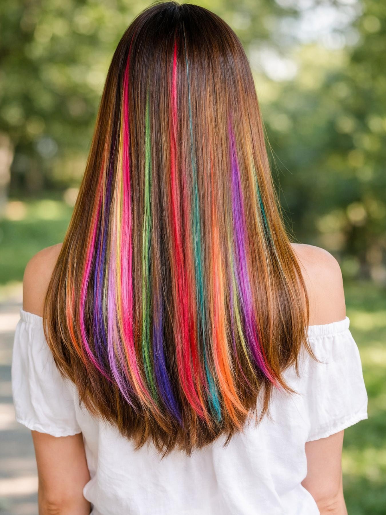Rainbow Clip-In Hair Extensions, Colorful Hair Streaks for Girls & Teens, Instant Highlight Hair Pieces for School, Parties & Dress Up