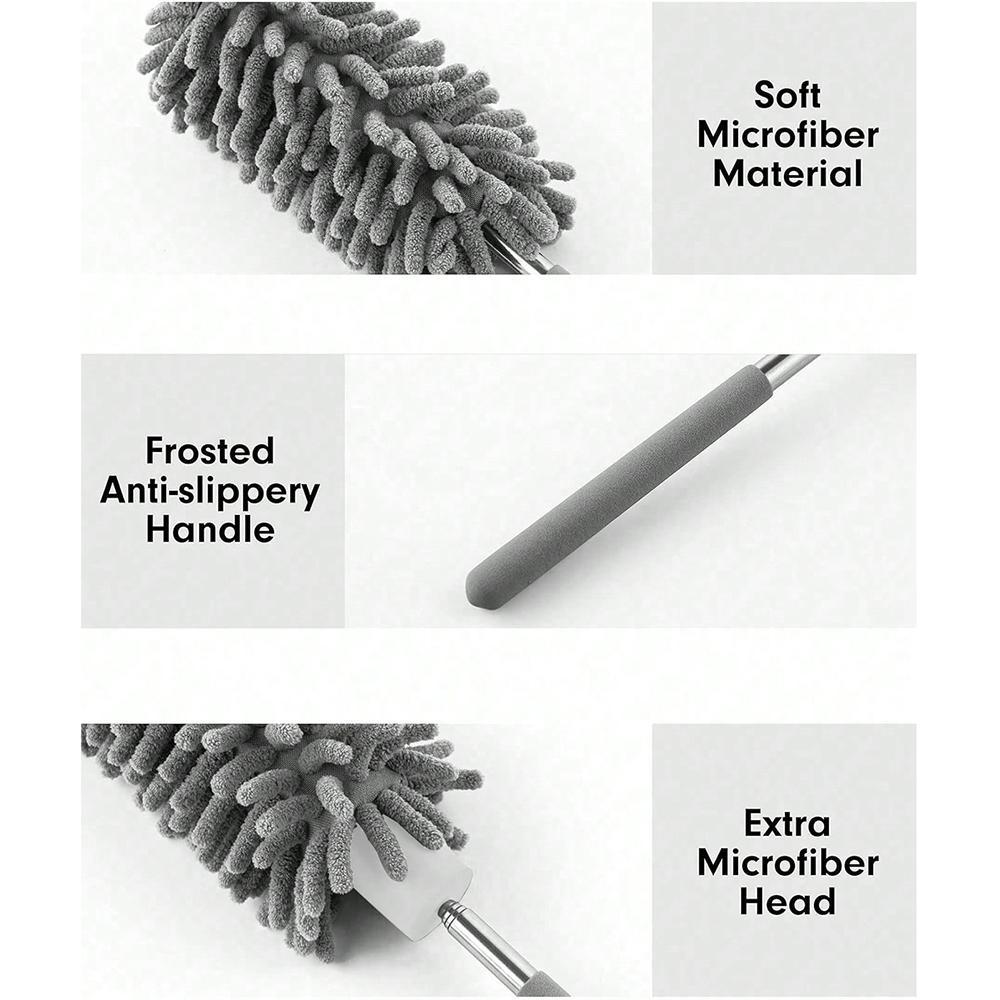 Microfiber Duster for Cleaning, Hand Washable Dusters, Replaceable Microfiber Head, Extendable Pole, Detachable Cleaning Brush Tool for Office, Car, Window