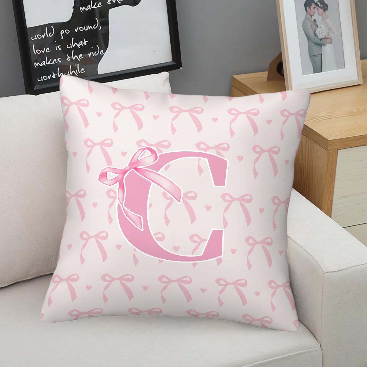 Pink Romantic Ballet Bow Full Alphabet Initial Throw Pillow with Insert, Coquette Aesthetic Decorative Pillow for Sofa, Bay Window, Patio, Cafe, All Season Use, Back Support Cushion, Ideal Housewarming Birthday Christmas Gift