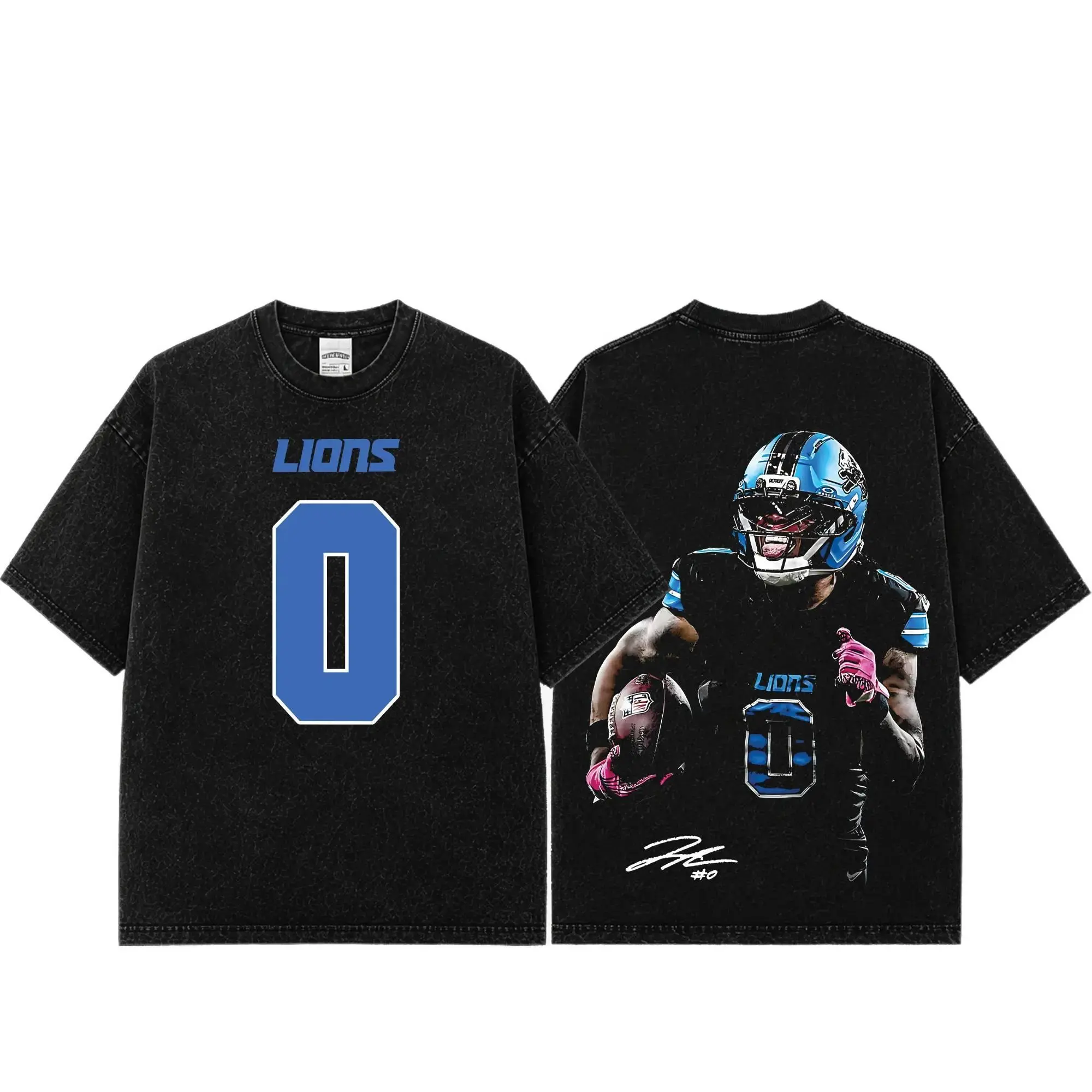 [Sale Up To 50%] Unisex One Pride Fit Jahmyr Gibbs # 0 Premium Acid Washed Cotton T-Shirt, Vintage Heavyweight Washed Graphic Tee, Detroit Football Game Day Shirt, Oversized Streetwear Apparel, Unisex Football Fan Gift, Premium Cotton Tee