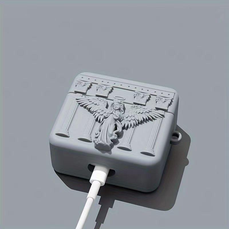 3D Angel Earphone Case, Vintage Roman Column Silicone Protector, Compatible with AirPods 1/2/3/4/pro, Unique Artistic Design