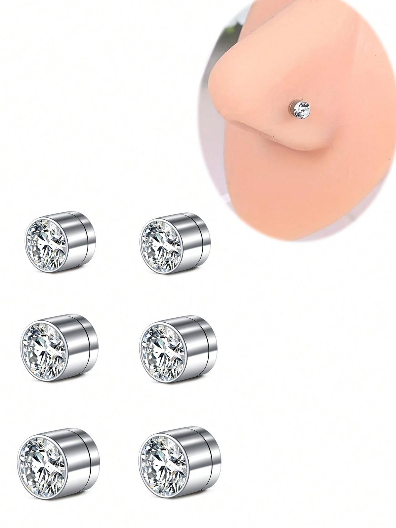 6pcs Magnetic Fake Nose Stud, Fake Nose Piercing Silver Gold Clip On Earring, Nose Piercing Jewelry