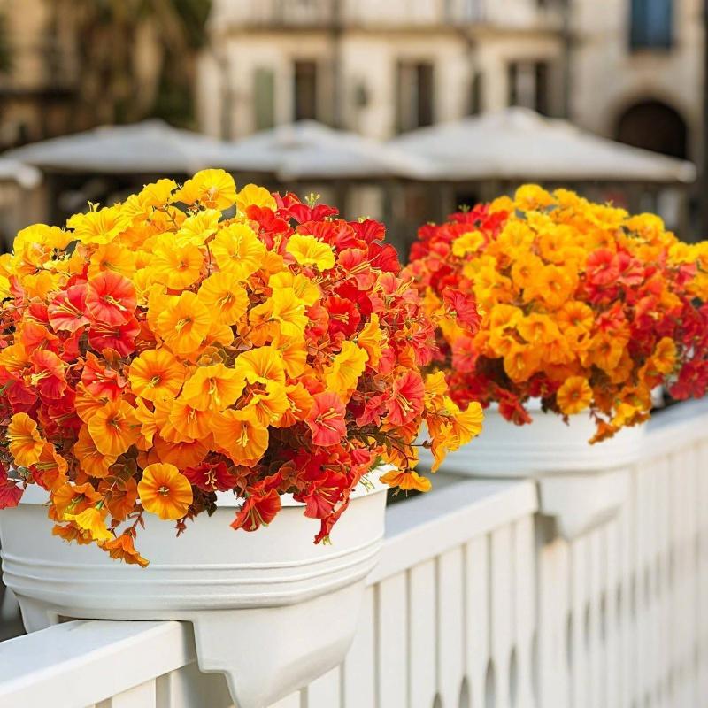 【New Fall Styles, Affordable Prices】6/12/18/24-Piece Outdoor Synthetic Artificial Flower Arrangement - Waterproof, Universal, Realistic Faux Plants with Orange,Yellow,Red,Brown Leaves for Patio,Porch,Front Door