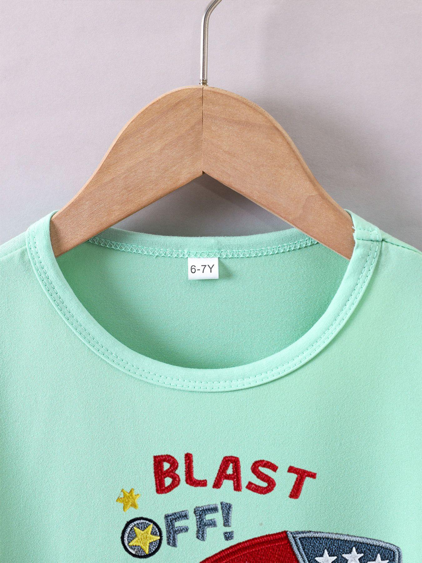 Boys' Summer Breathable & Comfortable "Space Rocket" Cartoon Print (3-12Y) Casual Sports T-Shirt