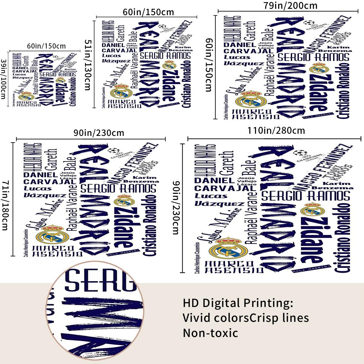 Real Madrid CF Tapestry Wall Hanging, Soccer Team Champions League Themed Wall Tapestry, Sports Fan Room Decor, Dorm Bedroom Living Room Man Cave Wall Art Decoration, Perfect Gift for Football Fans