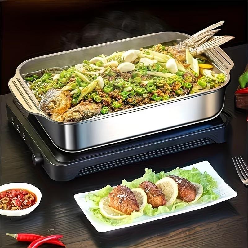 1 piece Thickened Stainless Steel Fish Baking Pan, Rectangular Non-Stick Oven Tray with Lid & Double Handles, Heat Resistant Kitchen Bakeware for Festival Seafood, Desserts, Bread, Home Restaurant Use