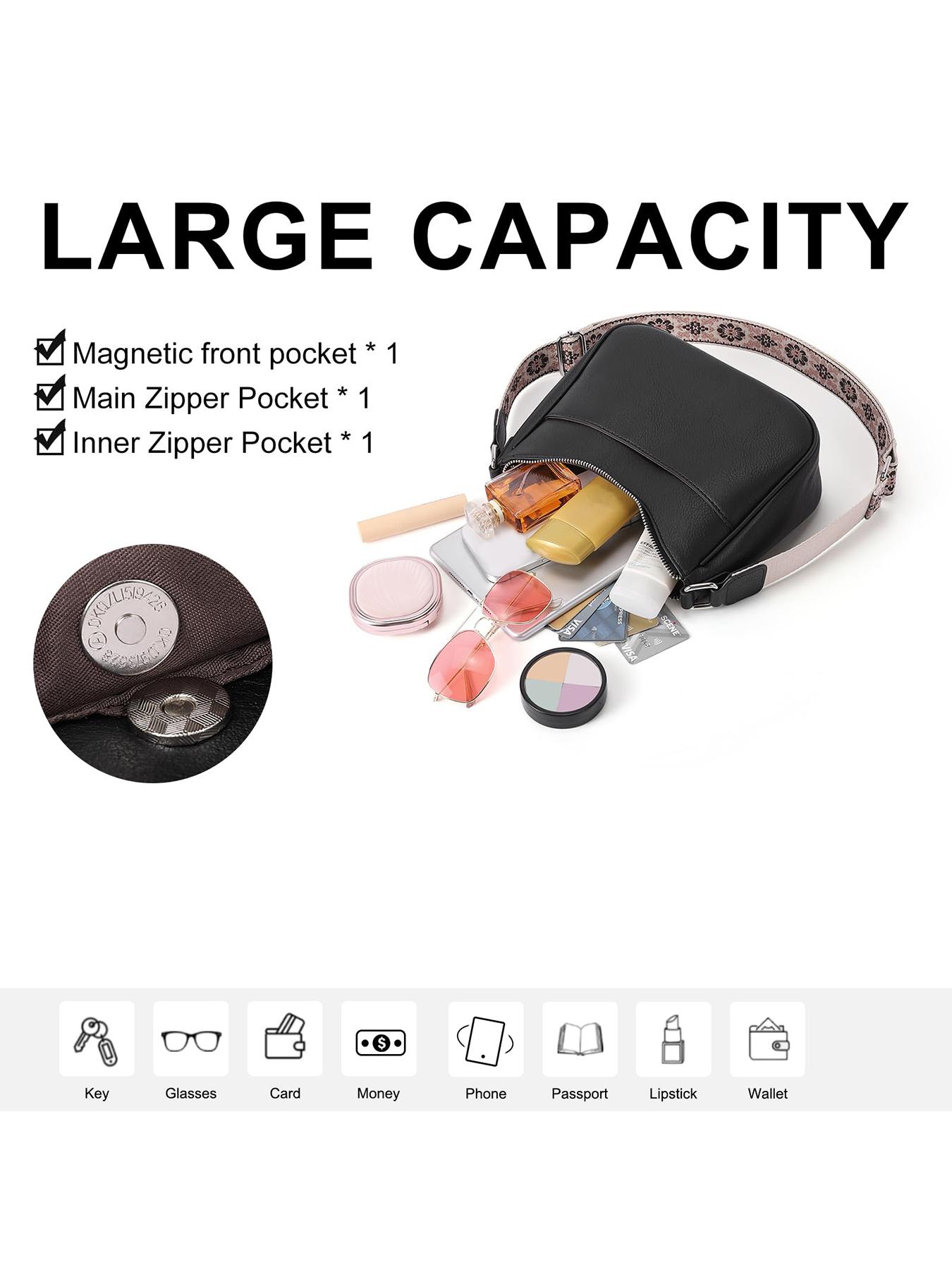 Women's Vintage Crossbody Bag, Fashionable Pu Leather Zipper Shoulder Bag with Adjustable Strap, Casual Crossbody Bag for Daily Used, Adjustable Strap Purse, Fashionable Bags, Stylish Versatile Bag, Crossbody Shoulder Handbag, Casual Trendy Bag