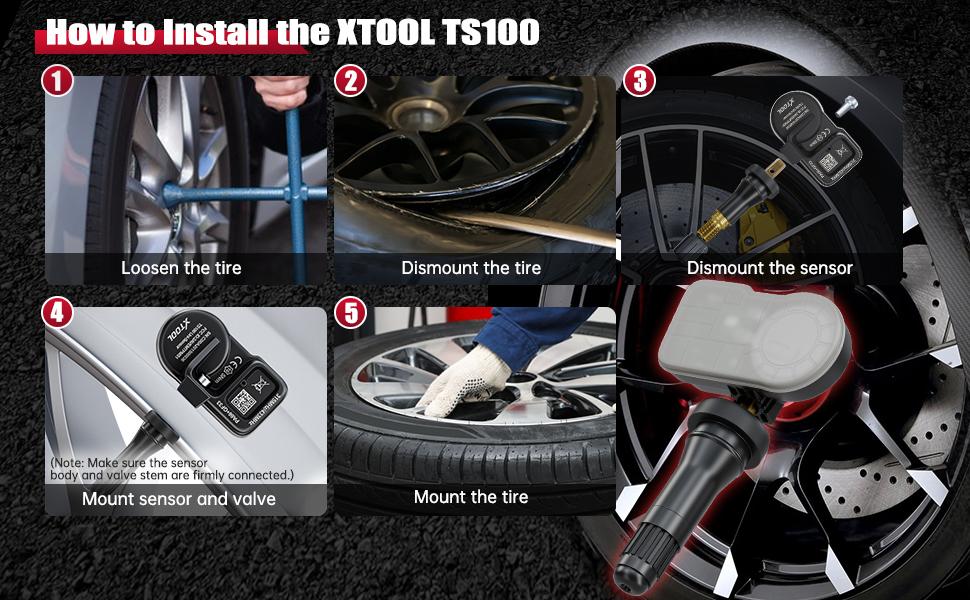 [Summervibes] XTOOL TS100 TPMS Sensor(315/433MHz), Programmable Car TPMS Sensor Replacement, Tire Pressure Monitoring System Sensor, Work with XTOOL TP150/IP819TP tire pressure monitor tpms programming tool