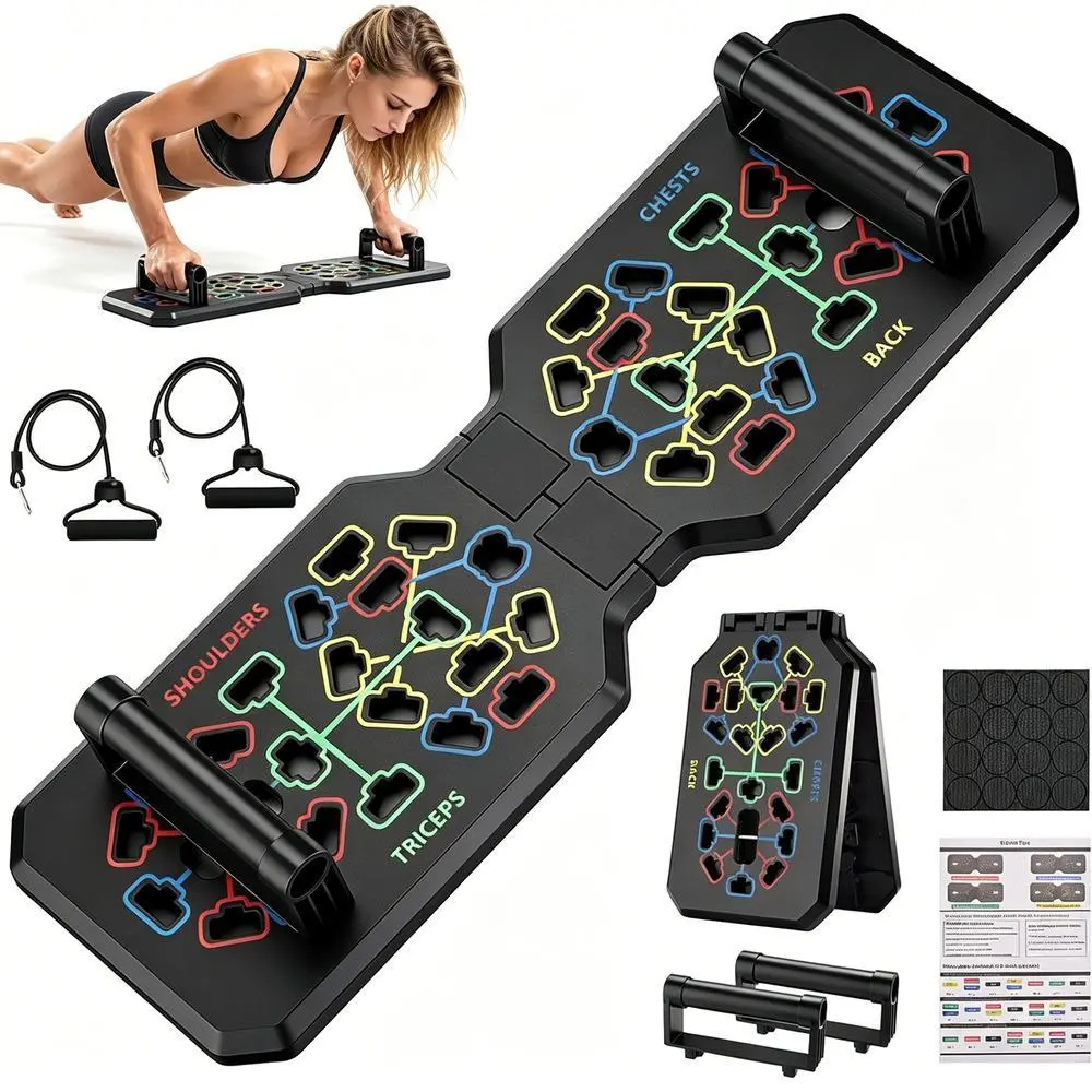 Push Up Board - Compact Multi-Use Home Gym Exercise Equipment, Portable Color-Coded Multi-Position Strength Training Station for Men & Women’s Chest, Ab Workouts, Home Gym Equipment