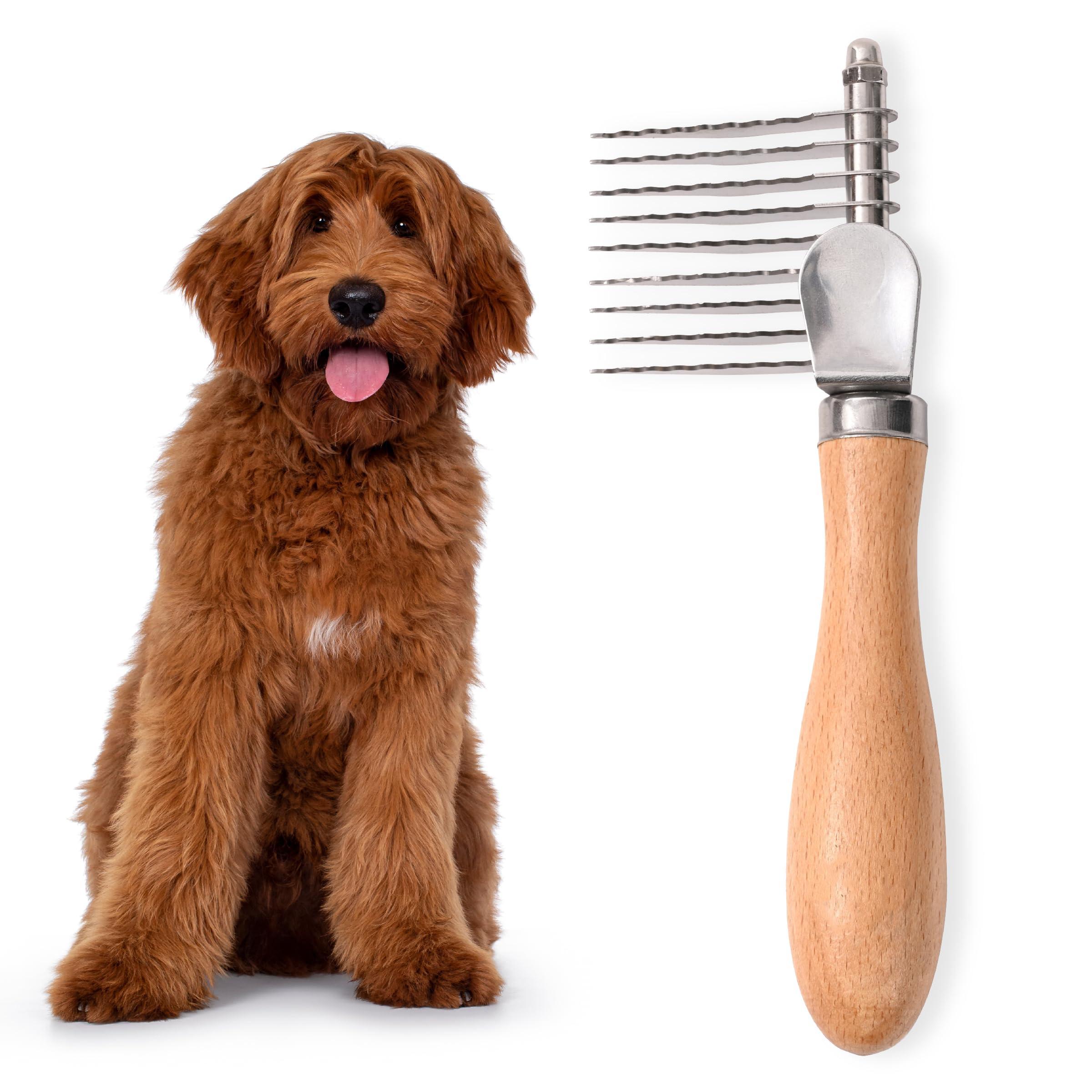 New Upgraded Pet De-Shedding Comb, Dual-Sided Inner Fur Brush, Wooden Handle, Stainless Steel Blades, Suitable for Dogs and Cats