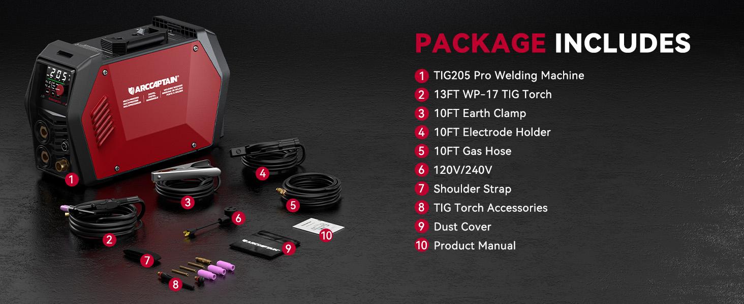 ARCCAPTAIN TIG205 Pro DC TIG Spot Cold Welder Heavy Duty Tool Kit Metal Tool  Best DC TIG Machine for Pipe Welding, Industrial-grade level