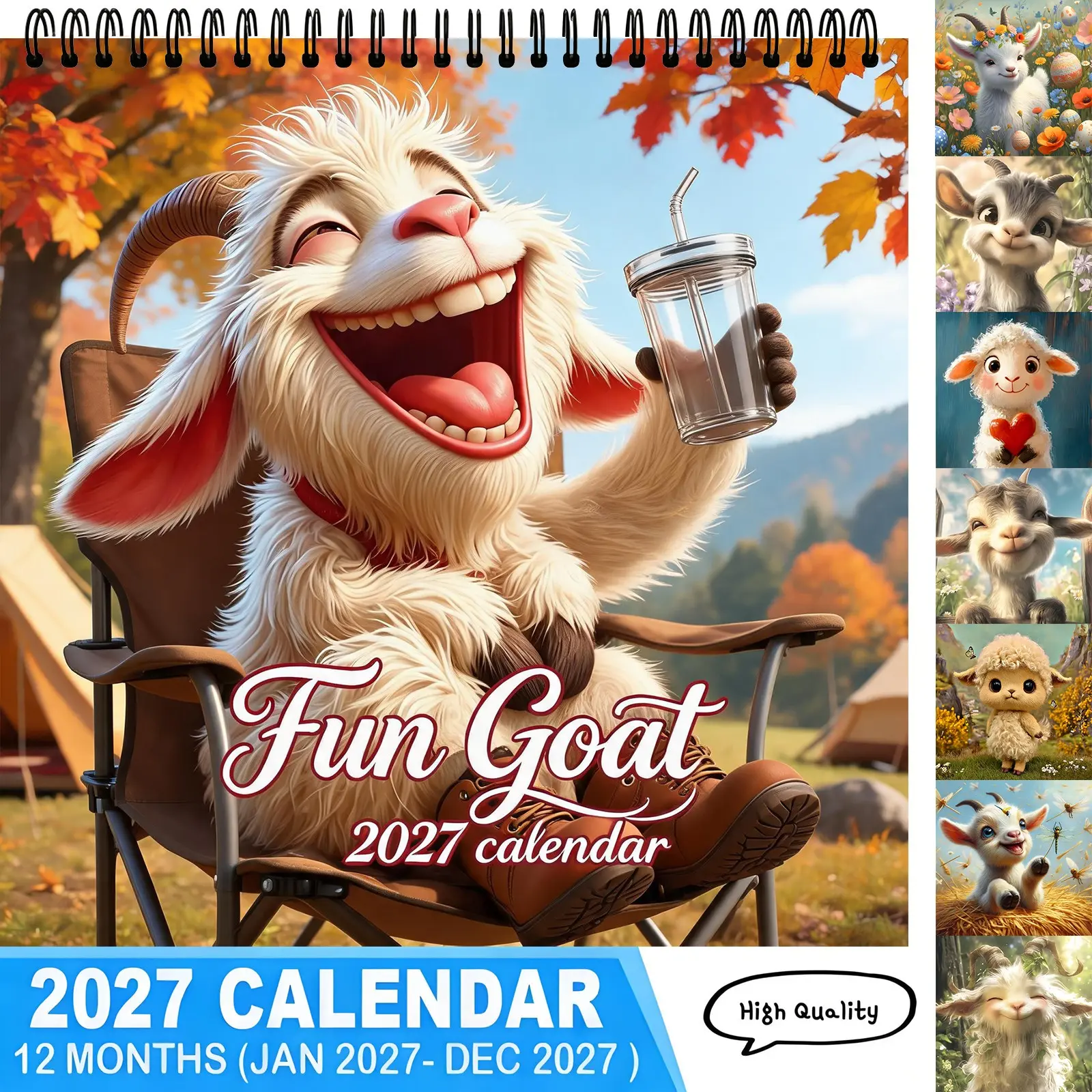 Fun Goat 2027 Wall Calendar, 12 Months Cute Funny Farm Goat Illustrated Calendar Jan-Dec 2027, High Quality Hanging Calendar Home Office Decor Gift For Animal Lovers,Aesthetic Calendar,New Year Calendar