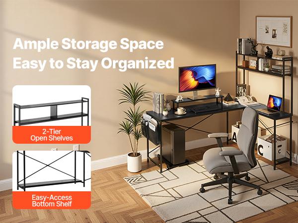 VEVOR L-Shaped Computer Desk, 67-inch Reversible Corner Gaming Desk with Monitor Stand Movable CPU Stand, Modern Stylish PC Table Sturdy Work Workstation for Home Office - Easy to Assembly