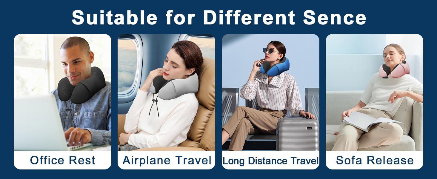 Ergonomic Breathable Neck Travel Pillow - Machine Washable, Neck Pain Relief, Bonus Eyemask, Thoughtful Gift for Airplane, Car Use (Black), Slow Rebound Technology