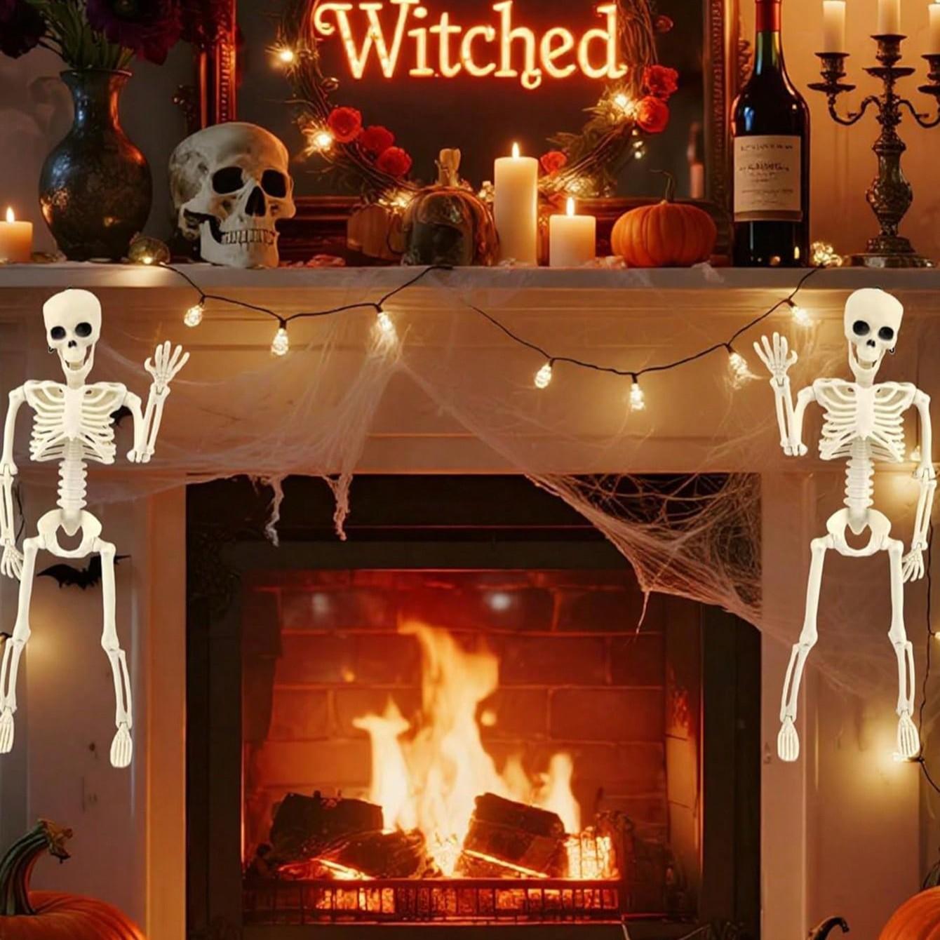Halloween Decorations, Adjustable Small Skull Plastic Skeletons, Perfect for Porch, Yard, Cemetery, Haunted House Parties, DIY Halloween Props