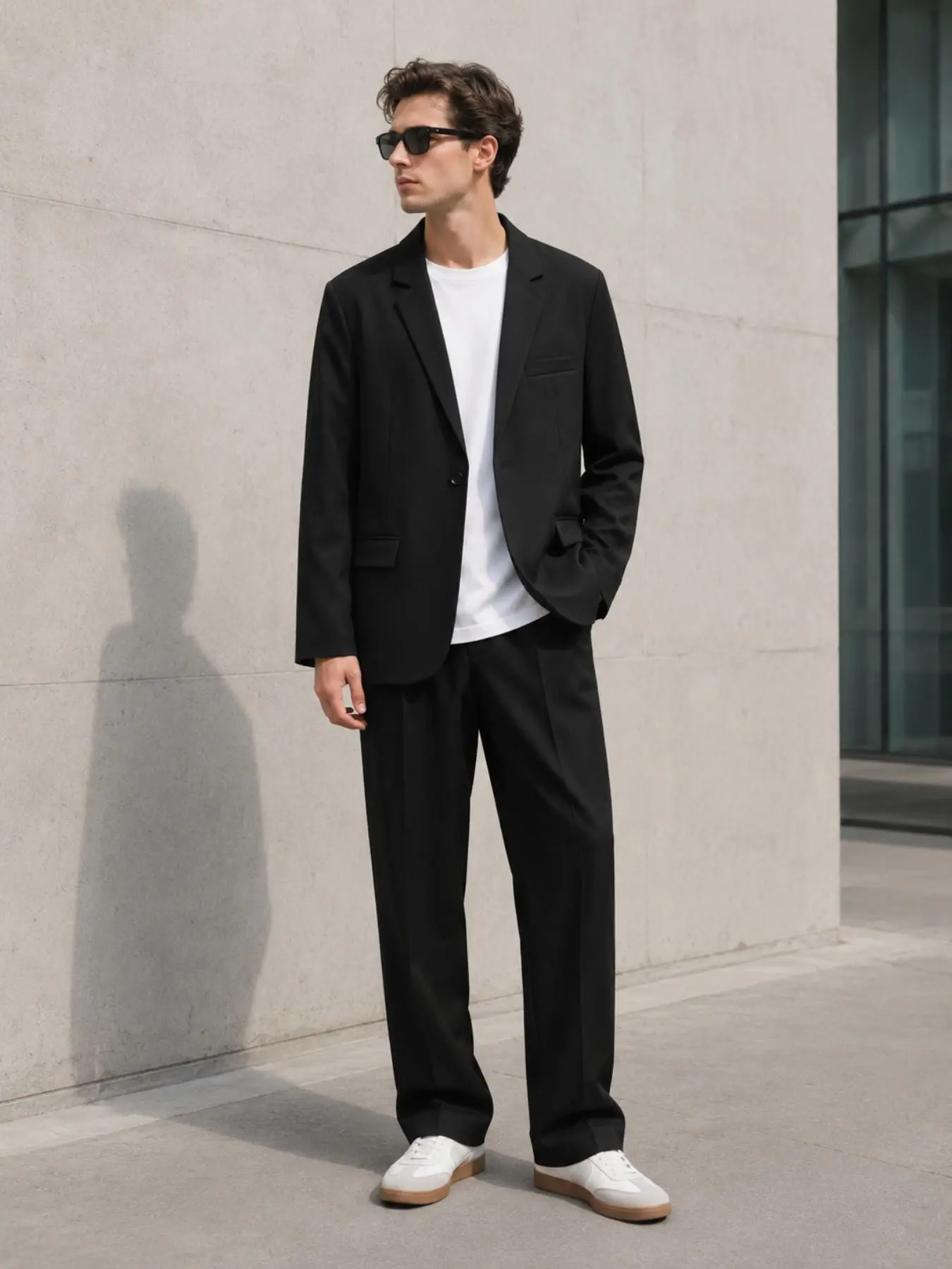 Men's Loose Fit Suit Set, Wide Leg Floor-Length Pants, Casual Vacuum Single Button Blazer, Two-Piece Suit, Casual Suits, Comfortable and Stylish