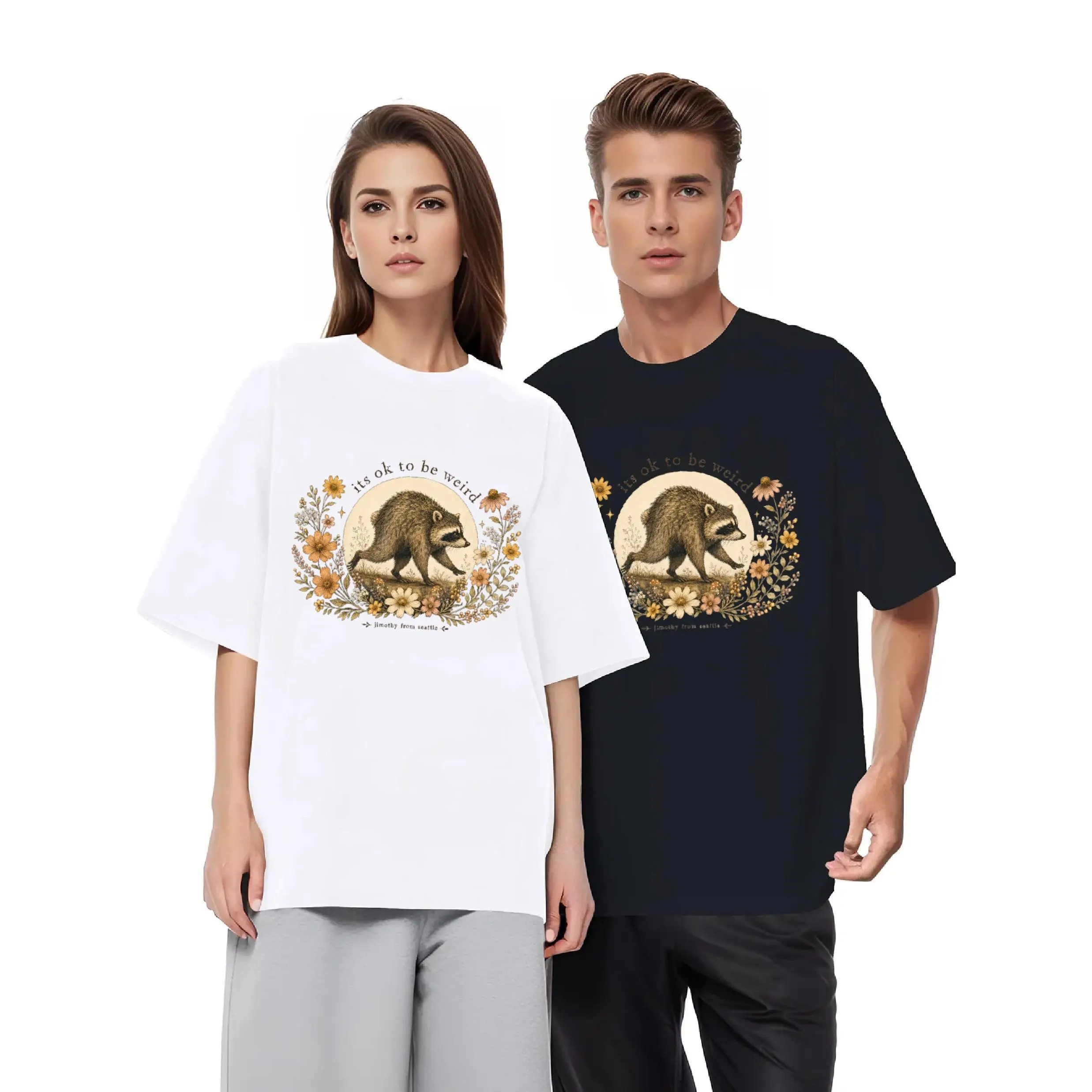 It's Ok To Be Weird Raccoon T‑Shirt, Vintage Floral Cottagecore Raccoon Graphic Tee, Retro Wildlife Animal Shirt