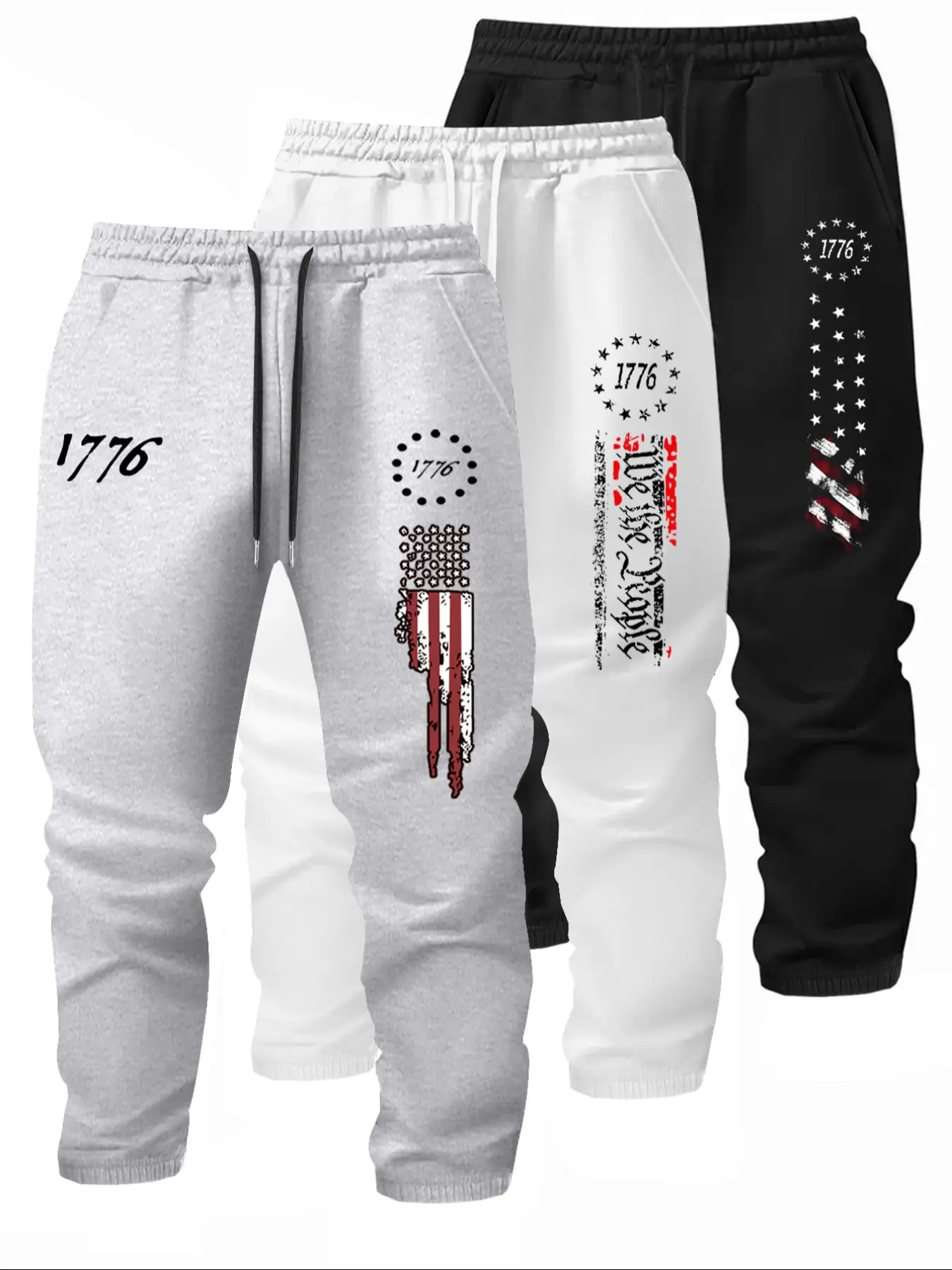 Men's Fleece Lined Casual Flag Print Pants Set, Adjustable Drawstring Waistband, Comfortable Daily Wear & Gym, Activewear