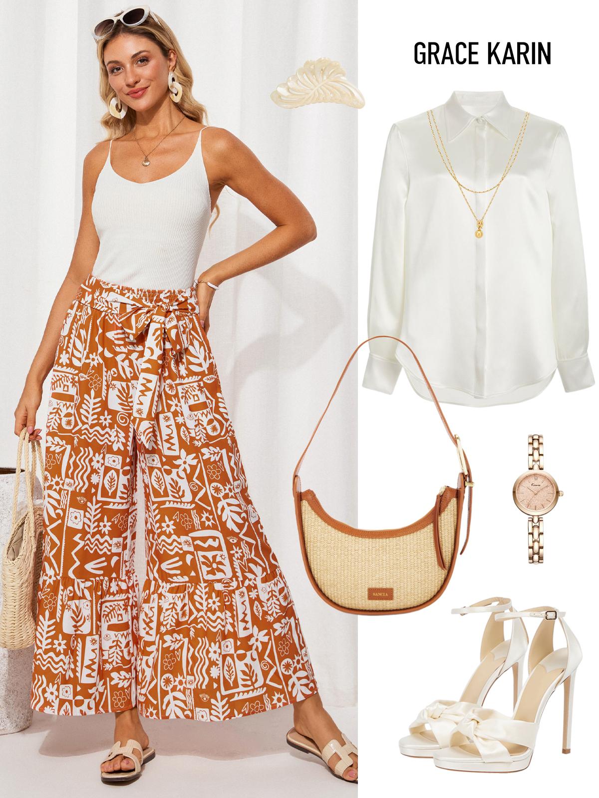 【New Arrival】Grace Karin vacation pants  Bohemian loose resort trousers in a trendy comfortable fabric SpringStatements