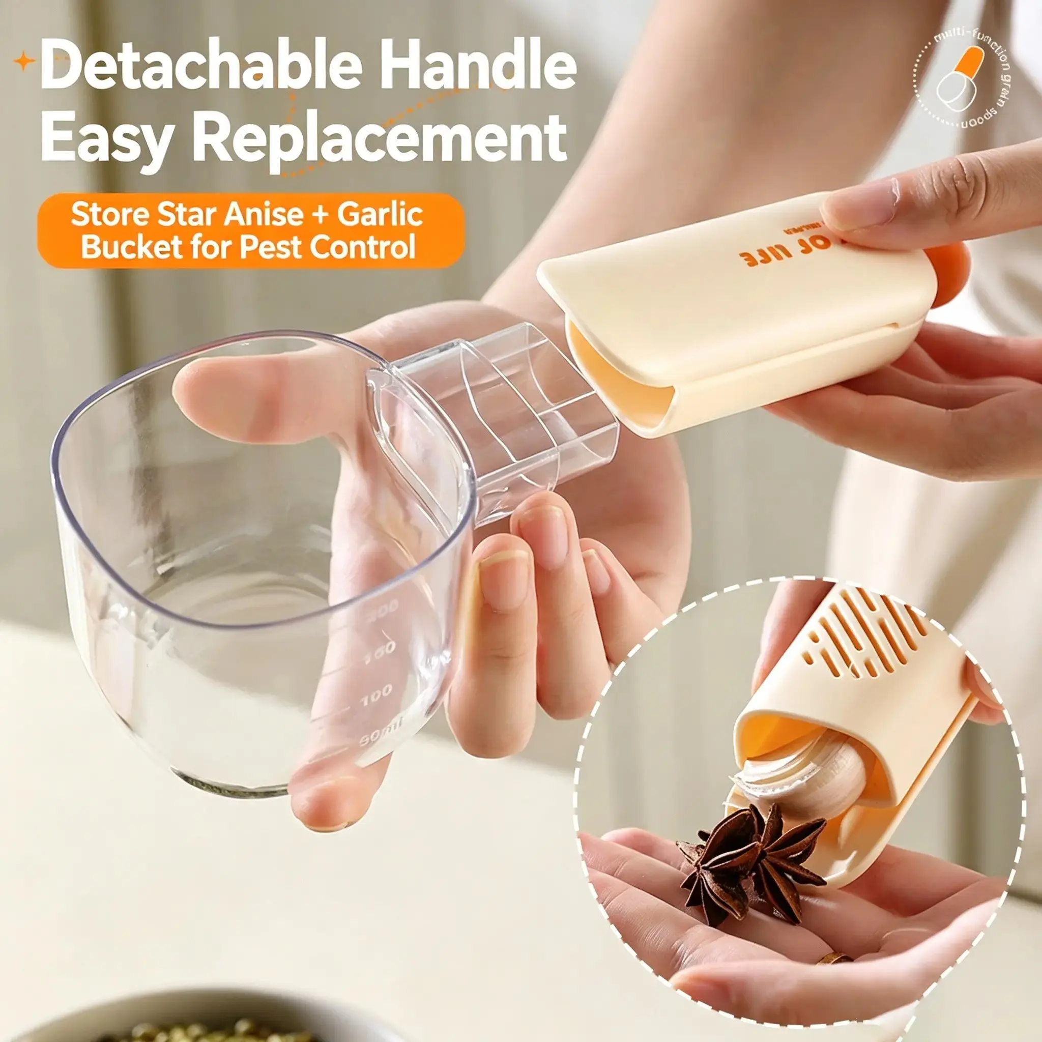 Locking Handle Clear Portion Measuring Cup, Reusable Kitchen Portioning Vessel, Great for Measuring Rice, Flour and Other Cooking Ingredients