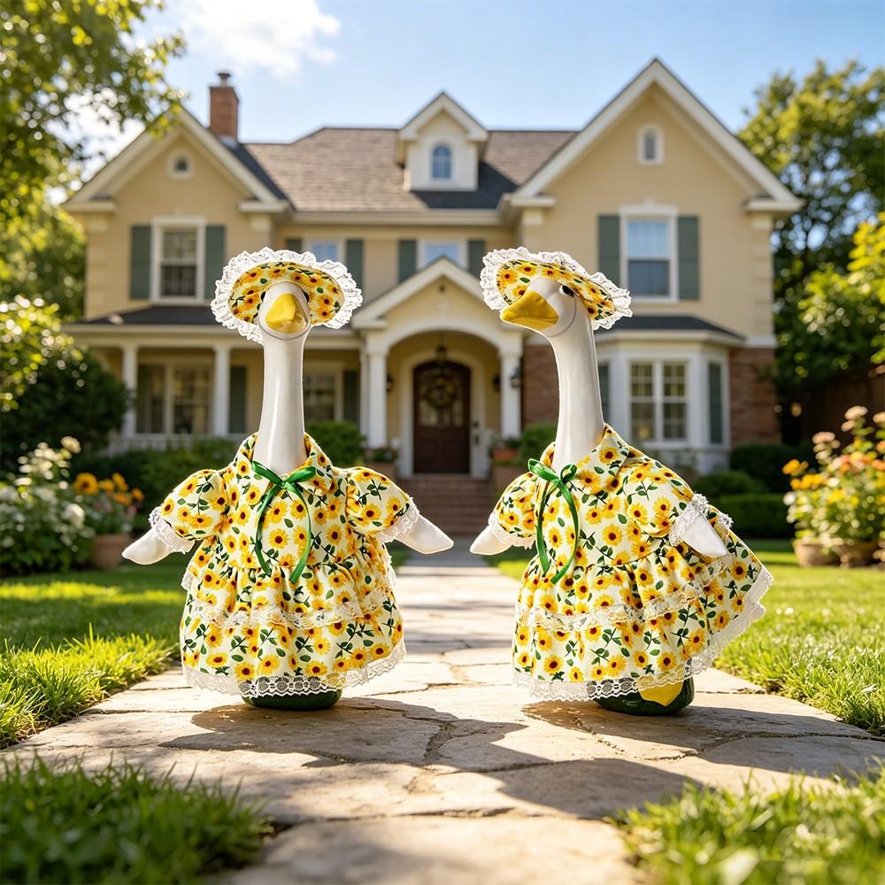 Spring Porch Goose Sunflower Print Decorative Dress, Suitable for 23-Inch Cement Goose Statue, Summer Outdoor Garden Lawn Patio Decoration Set