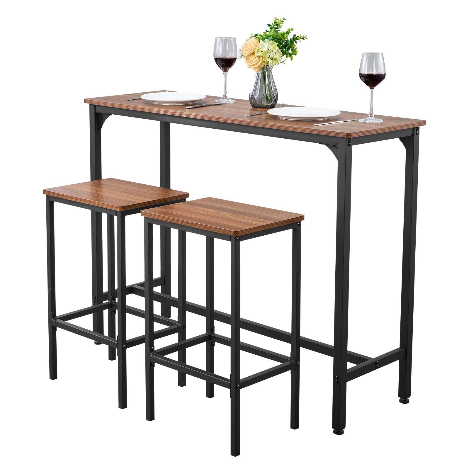 VEVOR Bar Table, 3PCS 47″ Bars Tables Set, Bar Tables and Chair Set with Rounded Edge Design, Rectangular Pub Table with Two Stools for Office Desk, Breakfast Corner, Mini Bars, Rustic Brown, Black VEVOR Bar Table, 3PCS 47″ Bars Tables Set, Bar Tables and Chair Set with Rounded Edge Design, Rectangular Pub Table with Two Stools for Office Desk, Breakfast Corner, Mini Bars, Rustic Brown, Black