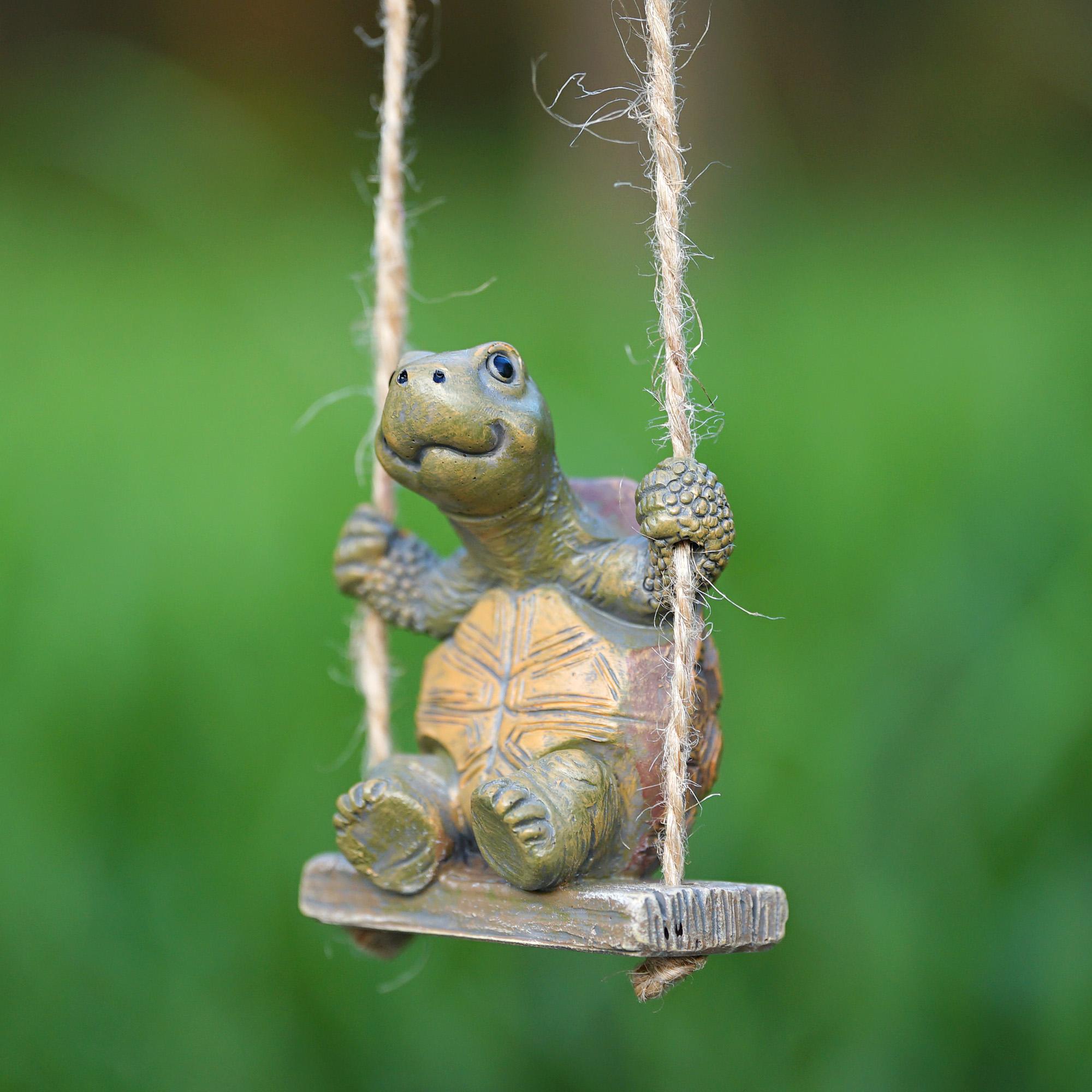 Creative Turtle Swing Garden Yard Decor, Cartoon Animal Resin Craft Ornament, Cute Hanging Decoration for Outdoor Patio