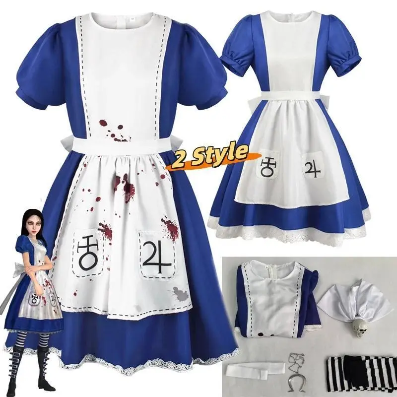 Alice Madness Returns Short Sleeves Plus Size Lolita Dress Alice Cosplay Costume Halloween Maid Dress Party Outfits for Women