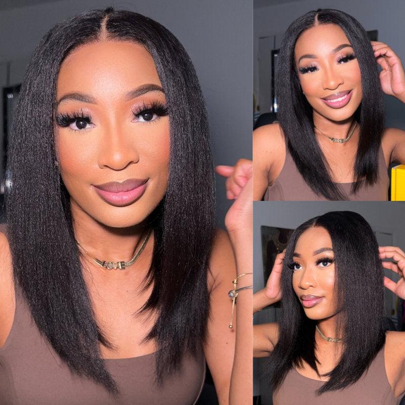 【Upgraded Drawstring】Lynee Monae’s style Sunber Yaki Straight Bob Pre-Cut 7X5 HD Lace Human Hair Wigs with Bye Bye Knots TikTokShopSpringGlowUp