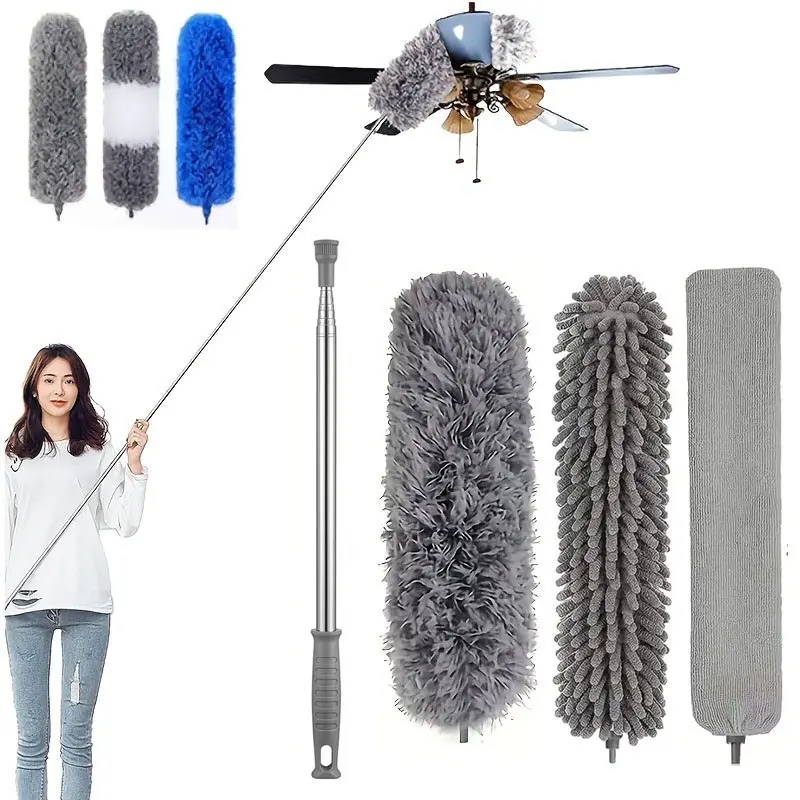 4pcs for Duster for Dust, Extendable Spider Web, 272Cm, Telescopic for Dust Catcher in Microfiber, for Dust Broom Cleaning Ceiling Fans, Shutters, Spider Web, Roof