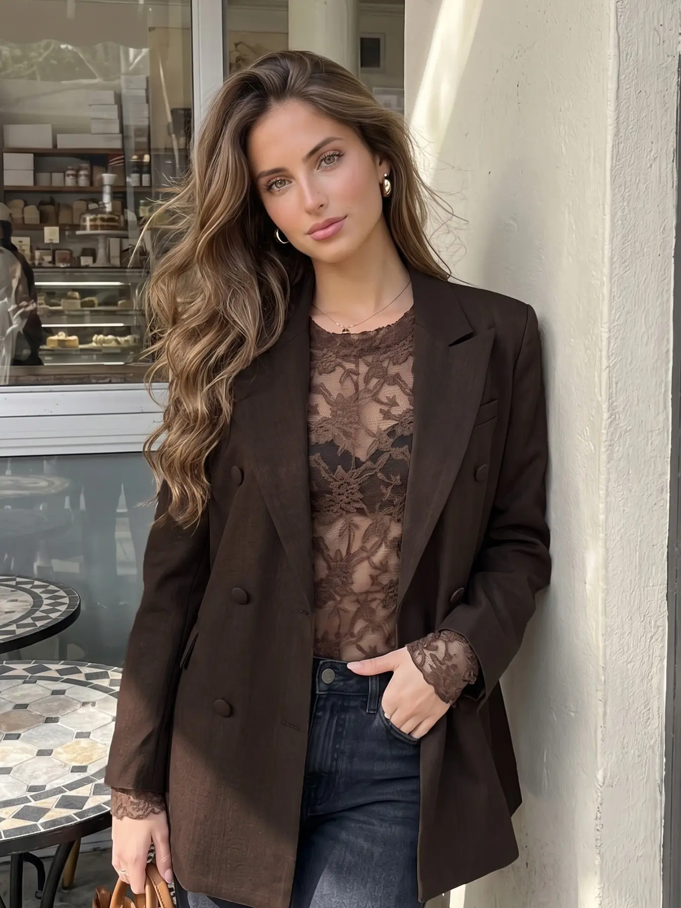 Elegant Women's Blazer Coat, Casual Fall 2026 New Arrival, Waist-Cropped Loose Fit, Fashion Twin Button Long Sleeve, Evening Date Suit Jacket