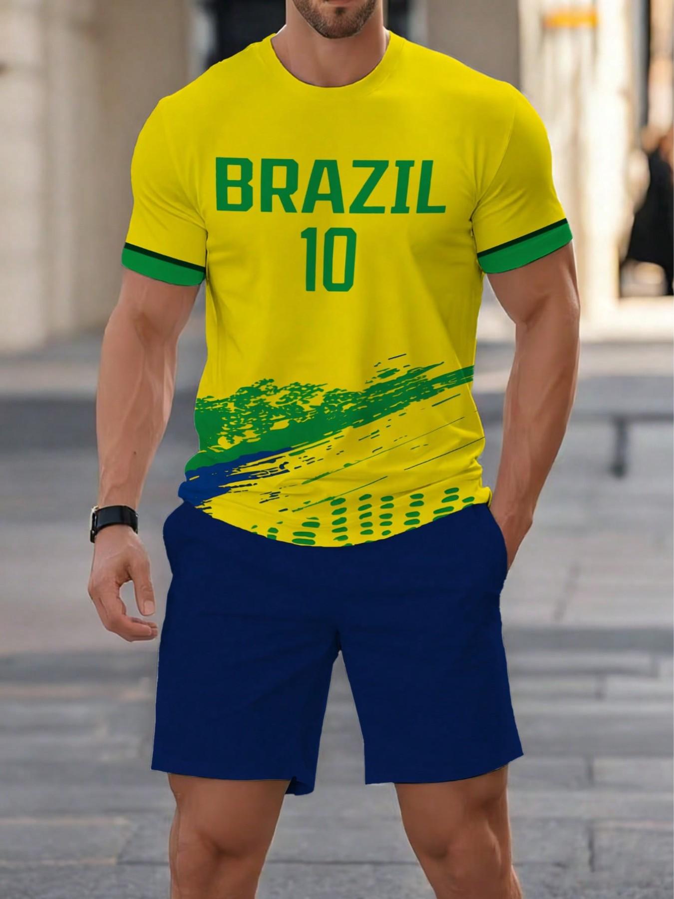 Brazil National Team #10 Soccer T-Shirt + Shorts Set, Summer Sports Wear, Essential for Fans, Perfect for Watching Matches and Casual Wear