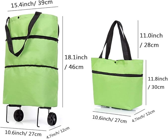 2 in 1 Foldable Shopping Cart - Portable Rolling Tote with Wheels, Waterproof Trolley for Grocery Shopping, Durable Material, Reusable Design Compact