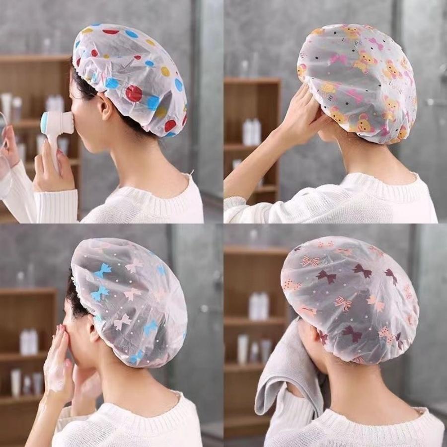 Waterproof Shower Cap, Reusable Kitchen Oil-Proof Hat, Thickened Large One-Time Use Bath Cap, Random Colors Available