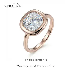 4ct Naked Gold Cushion Cut Ring Snag-Free Bezel Waterproof & Tarnish-Free  5A Grade Cubic Zirconia Hypoallergenic Minimalist Jewellery for Women