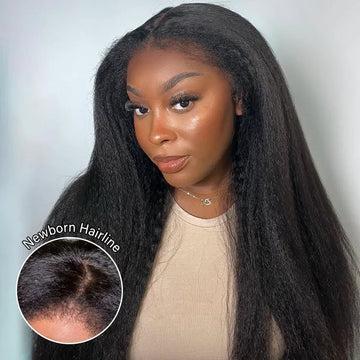 4C Hairline Wigs - New Born Kinky Straight 4x6 Lace Closure with Realistic Hairline Human Hair Wig with Natural 4C Edges