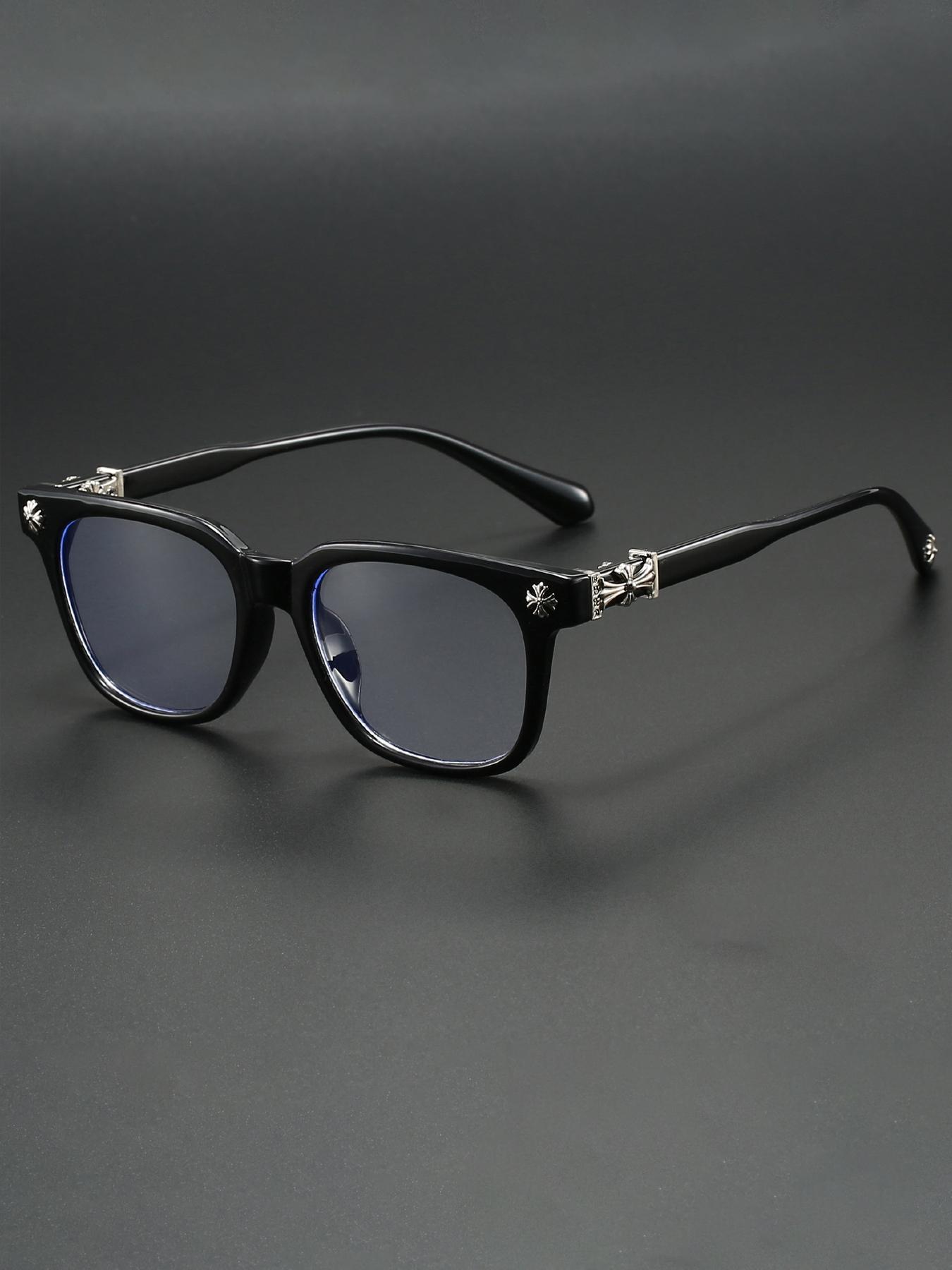 Fashion Metal Square Frame Flat Lens Outdoor Versatile Anti-Blue Light Glasses, Casual Style, All Seasons, Plain Pattern