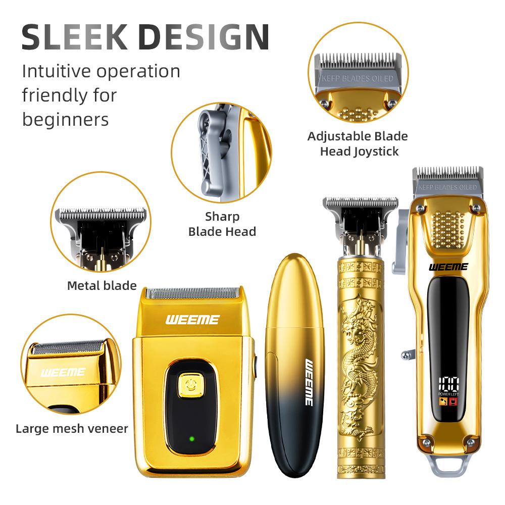 Weeme Men's Electric Hair Trimmer Set, Beard Trimmer Kit, Home Use, T-Shape Trimmer, Electric Razor, Nose Hair Clipper, Travel Portable, Cordless Rechargeable Trimmer