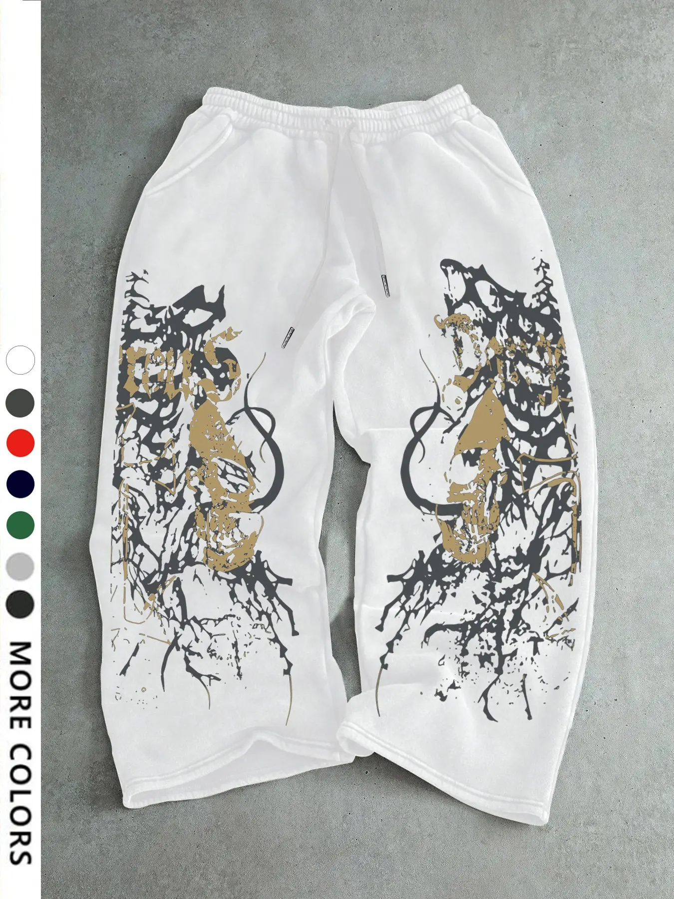 Men's Casual Sporty Long Pants, Skull Pattern Print, Drawstring Wide Leg, Loose-Fitting, All Seasons, Graphic Style